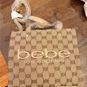 Bebe Beige Monogram Mini Tote Bag